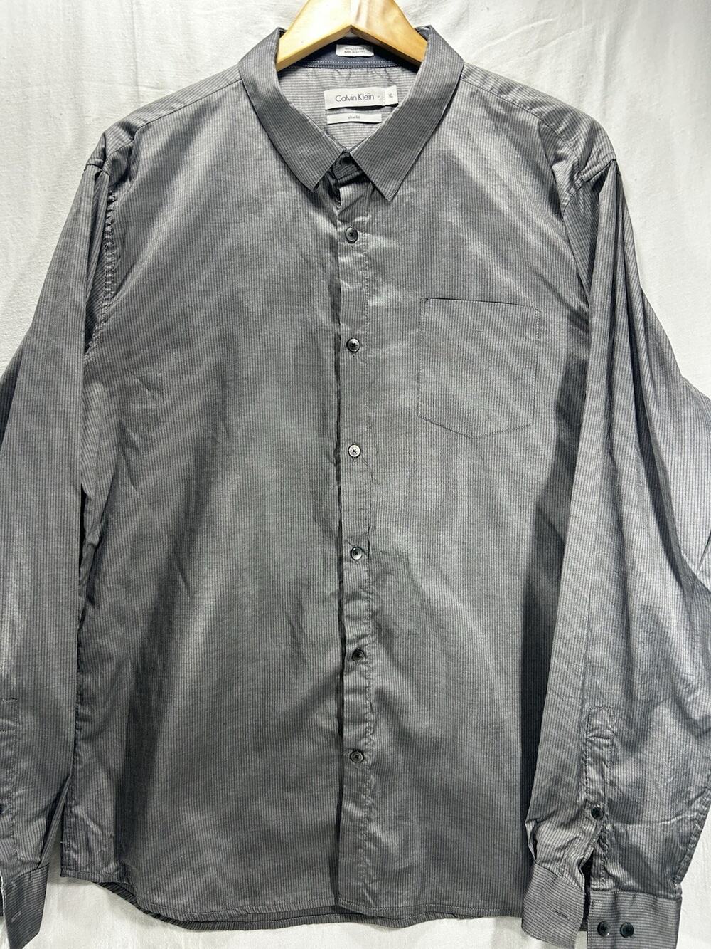 Calvin Klein Men's Wrinkle Free Dress Shirt, Gray, Size XL
